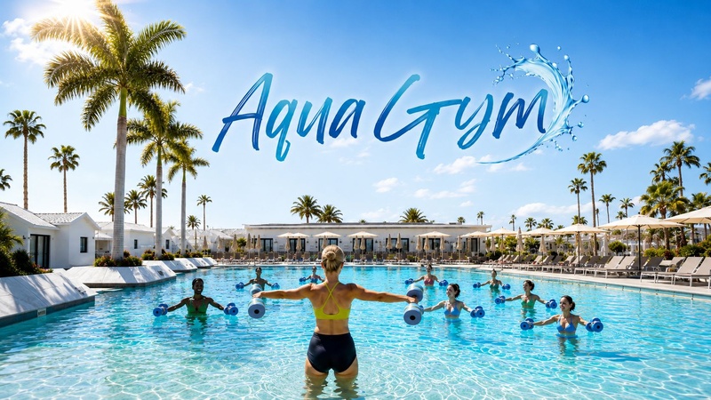 Club Maspalomas: Senioren genießen Wassergymnastik mit Poolnudeln.