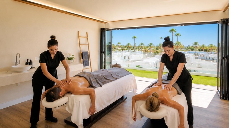 Koppel geniet van massage bij Club Maspalomas.
