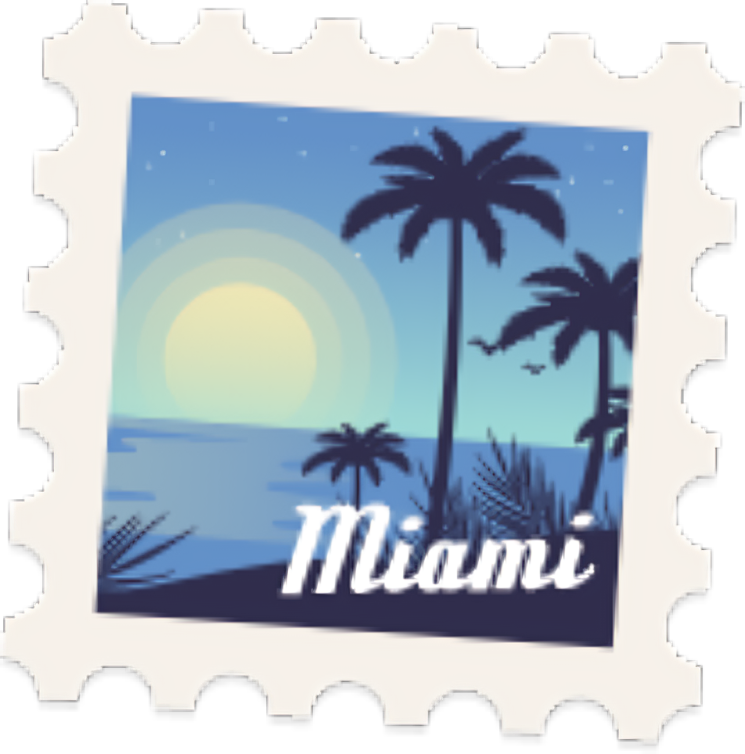 a stamp with a picture of a palm tree and the word miami on it
