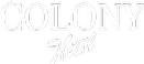 the logo for the colony hotel is white on a black background