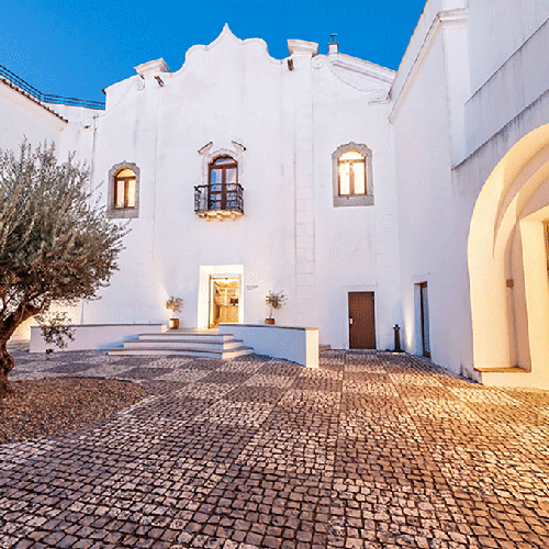 un edificio blanco con un árbol frente a él