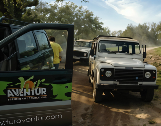 a green and white van with the word aventura on it