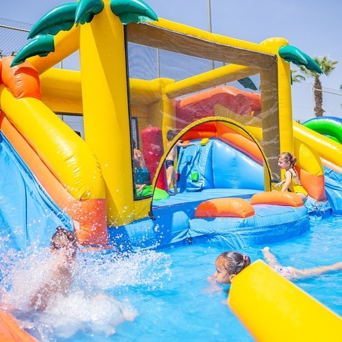 un grupo de niños se divierten en una piscina inflable
