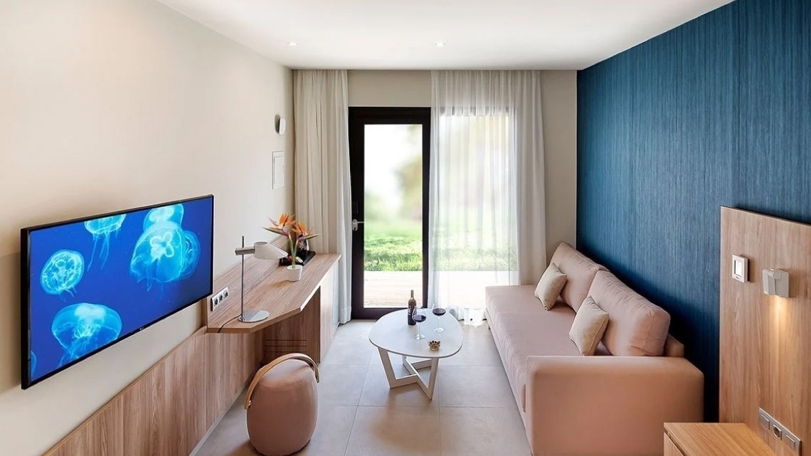 a living room with a couch and a flat screen tv