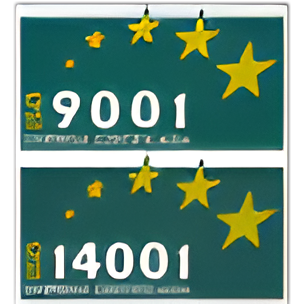 dos placas verdes con estrellas amarillas y los números 9001 y 140001