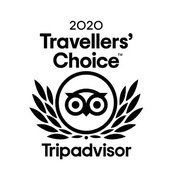 el logotipo de la elección de los viajeros de 2020 de tripadvisor con un búho y una corona de laurel .