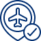 an icon of an airplane and a check mark in a circle .