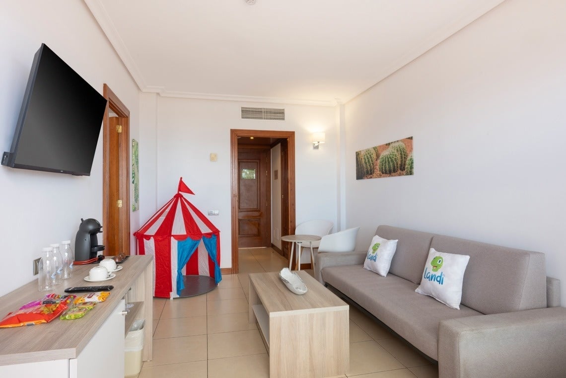 un salon avec un canapé et une télévision