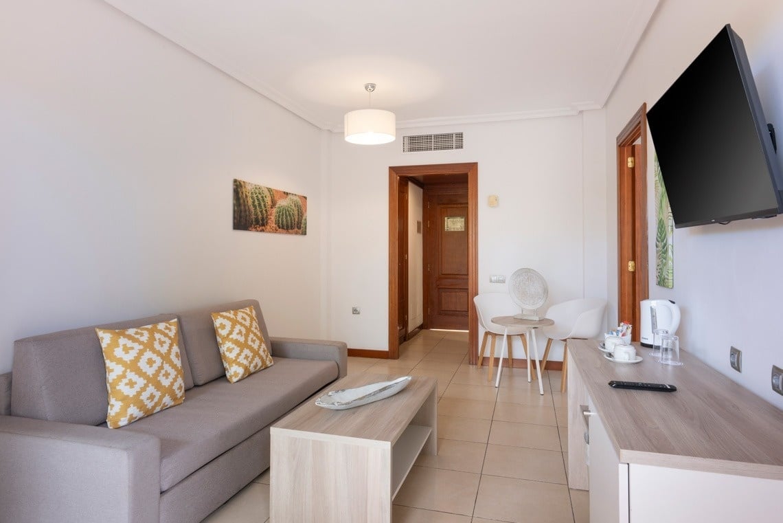 un salon avec un canapé et une télévision