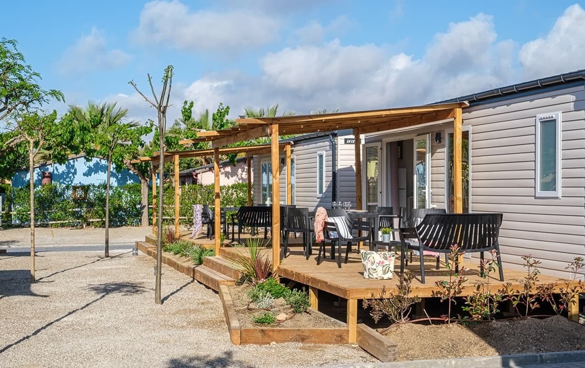 a row of mobile homes are lined up in a row