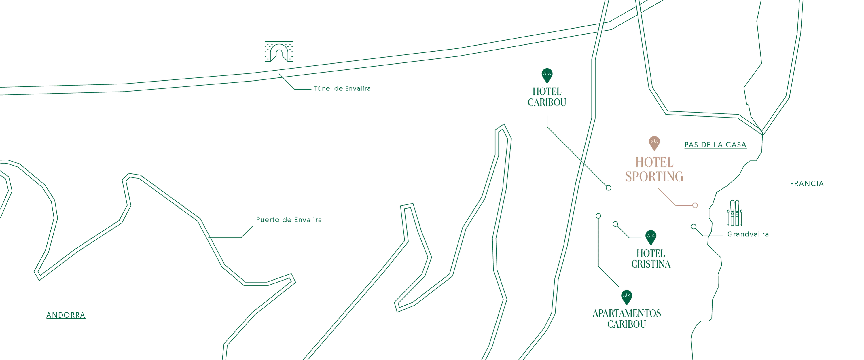 Mapa de ESTIVAL: Corporativa en Pas de la Casa, Andorra con hoteles y pistas.