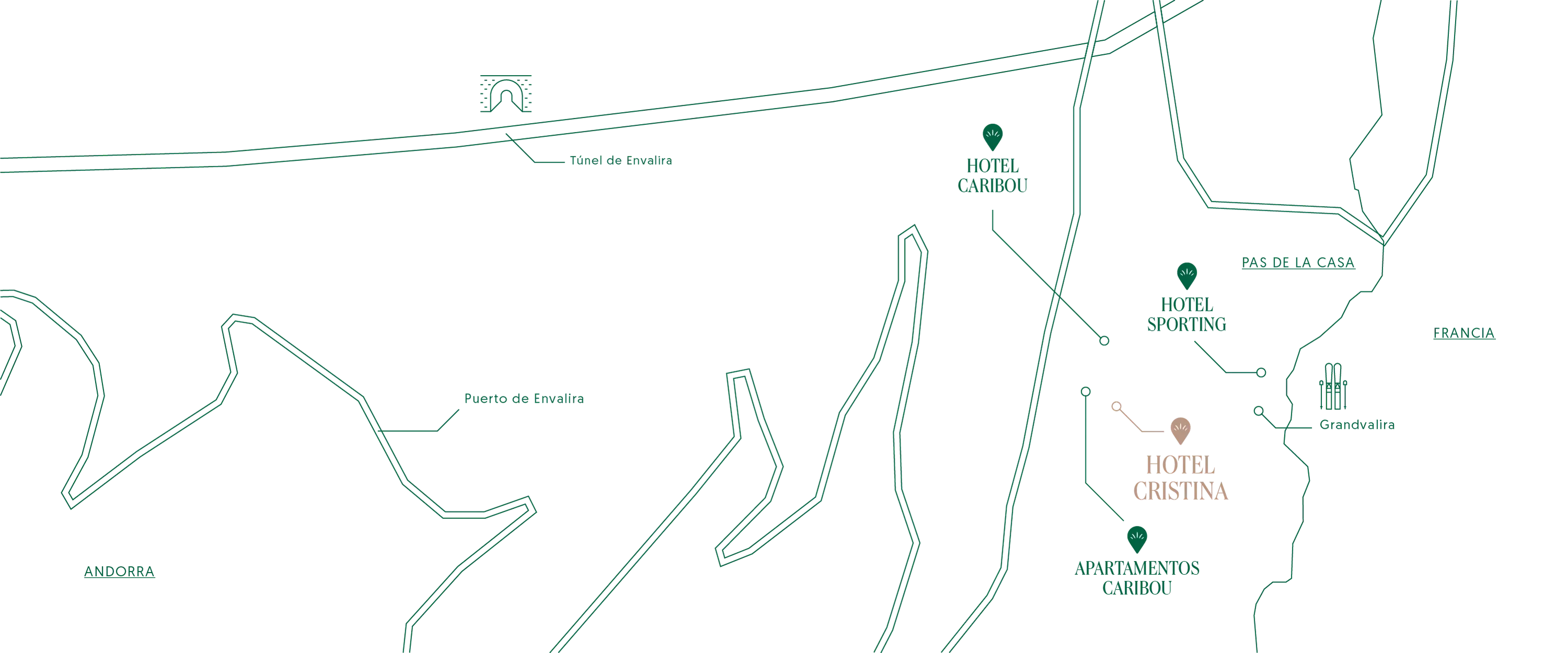 Mapa ESTIVAL: Corporativa con hoteles y pistas en Andorra.