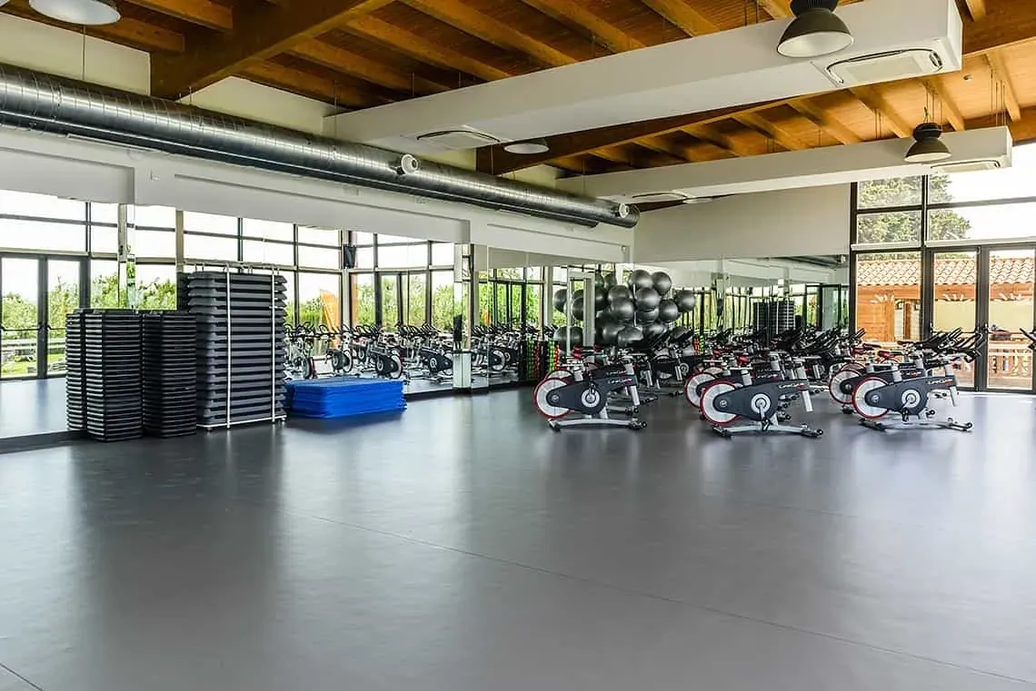 ESTIVAL: Corporatif Salle de spinning moderne avec vue extérieure et équipement haut de gamme.