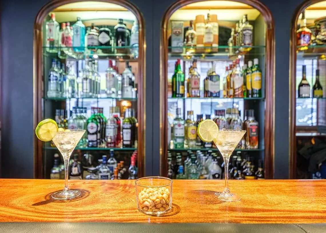ESTIVAL Corporatiu: Còctel a la barra amb licors al fons.
