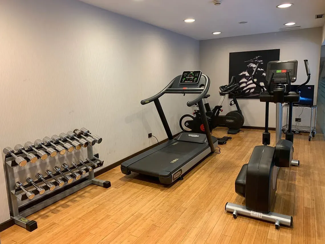 ESTIVAL: Corporate gym with weights, treadmill, bikes.