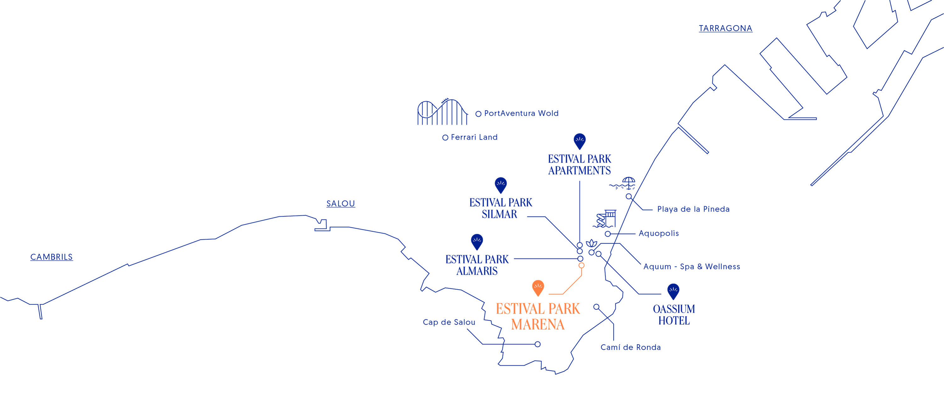eine blaue Karte zeigt die Lage des estival-Parks