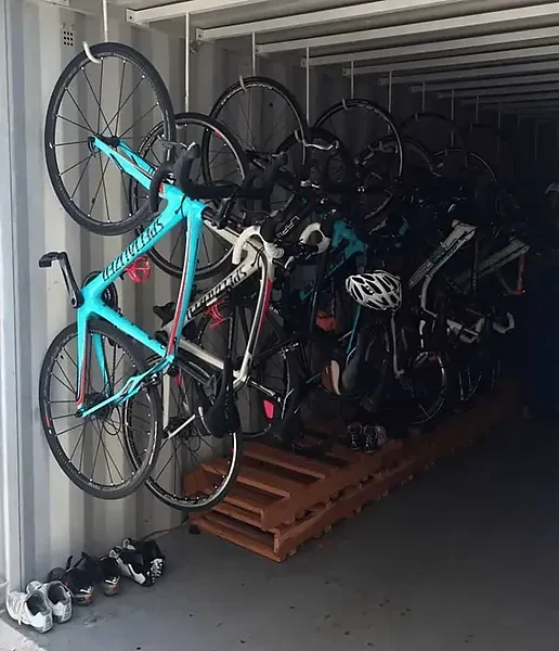 ESTIVAL: Corporate road bikes neatly stored.