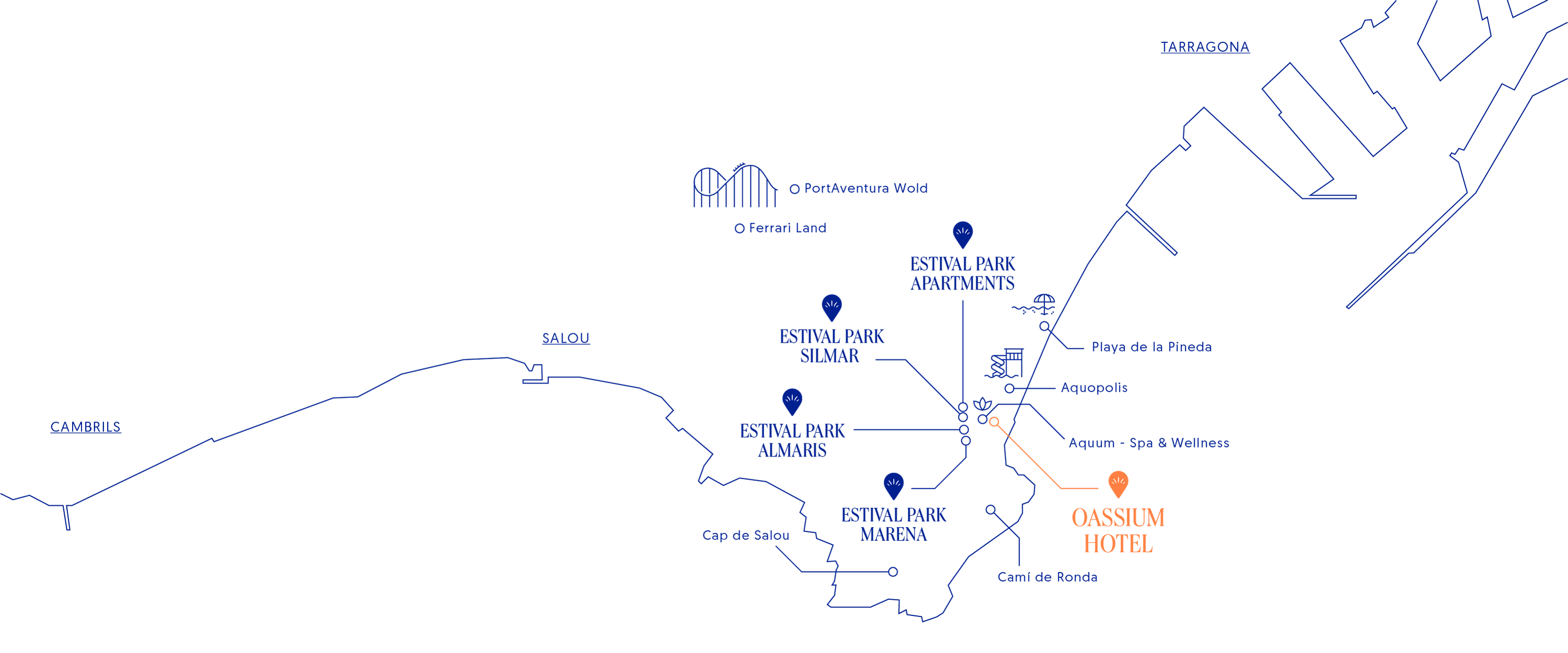 un mapa que muestra la ubicación del oasis hotel