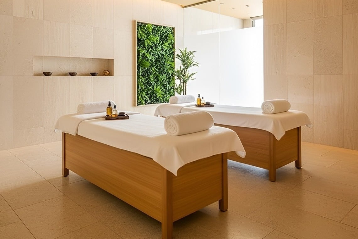 un cubo de madera en una sauna con luces de colores