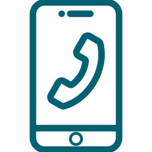 un icono azul de un teléfono inteligente con un auricular en la pantalla