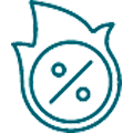 un icono azul con un porcentaje dentro de un círculo .