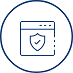 un icono azul de un escudo con una marca de verificación dentro de un círculo .