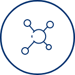 un círculo azul con un icono en el medio