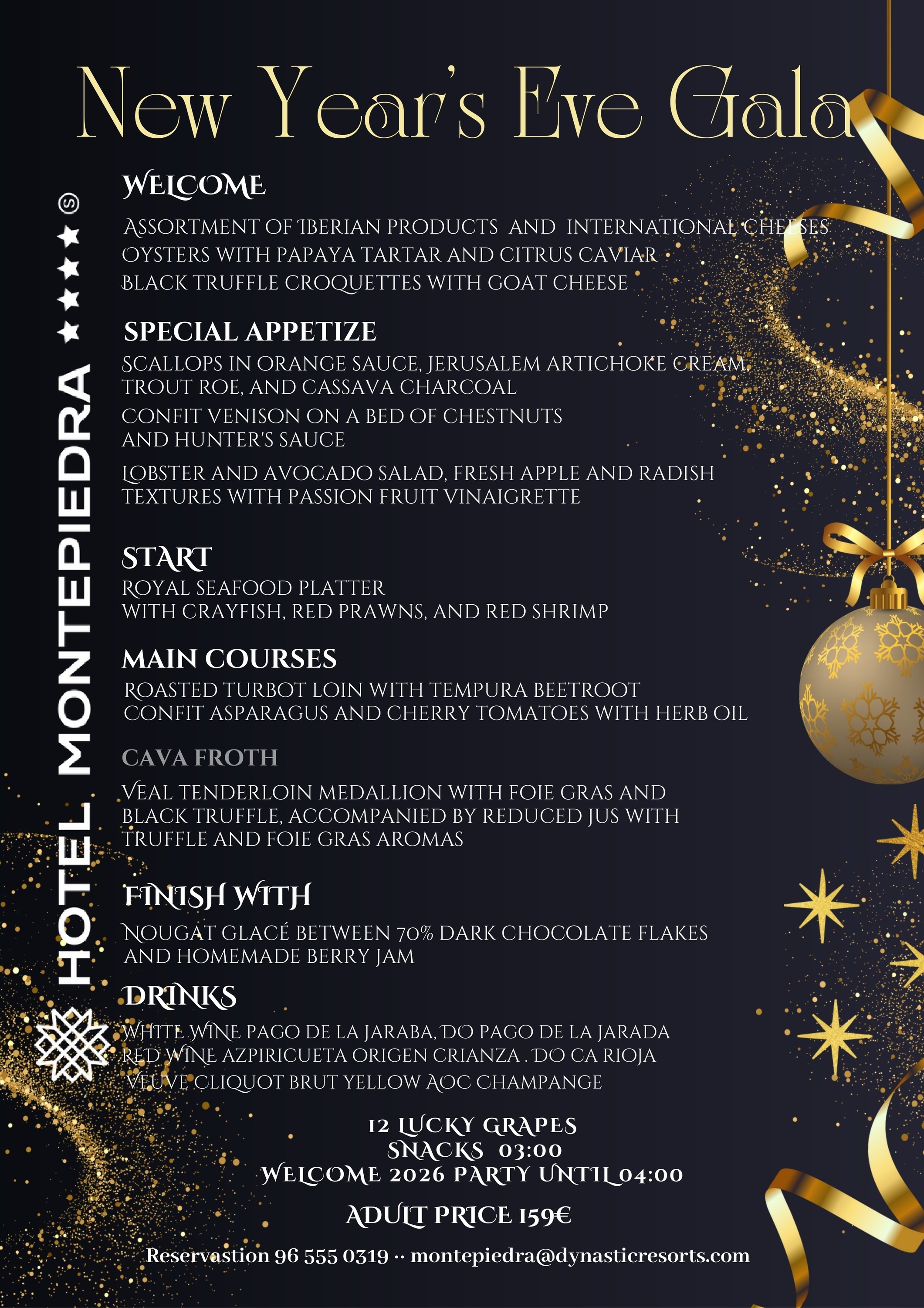 a menu for the great new year 's eve gala