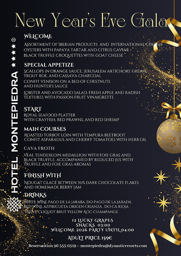 New Year's Eve Gala Dinner 31/12 Hotel Montepiedra in Orihuela Costa
