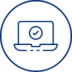 un icono azul de una computadora portátil con una marca de verificación en la pantalla .