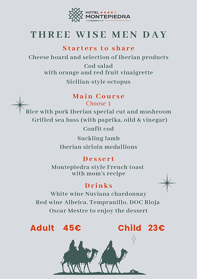 Three Kings' Day lunch menu 06/01 Hotel Montepiedra in Orihuela Costa