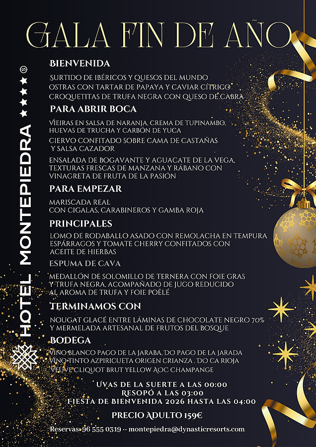 Jantar de Gala de Fim de Ano 31/12 Hotel Montepiedra em Orihuela Costa