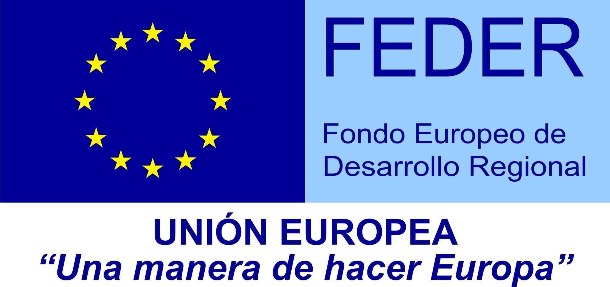 a bandeira da união europeia e o logotipo do fundo europeo de desenvolvimento regional