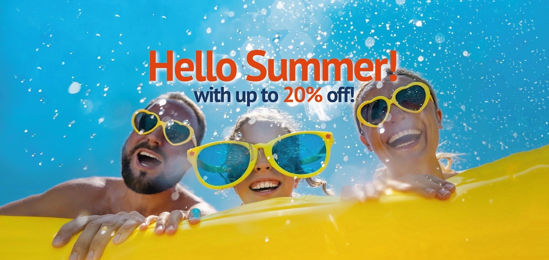 a poster that says hello summer with up to 20 % off