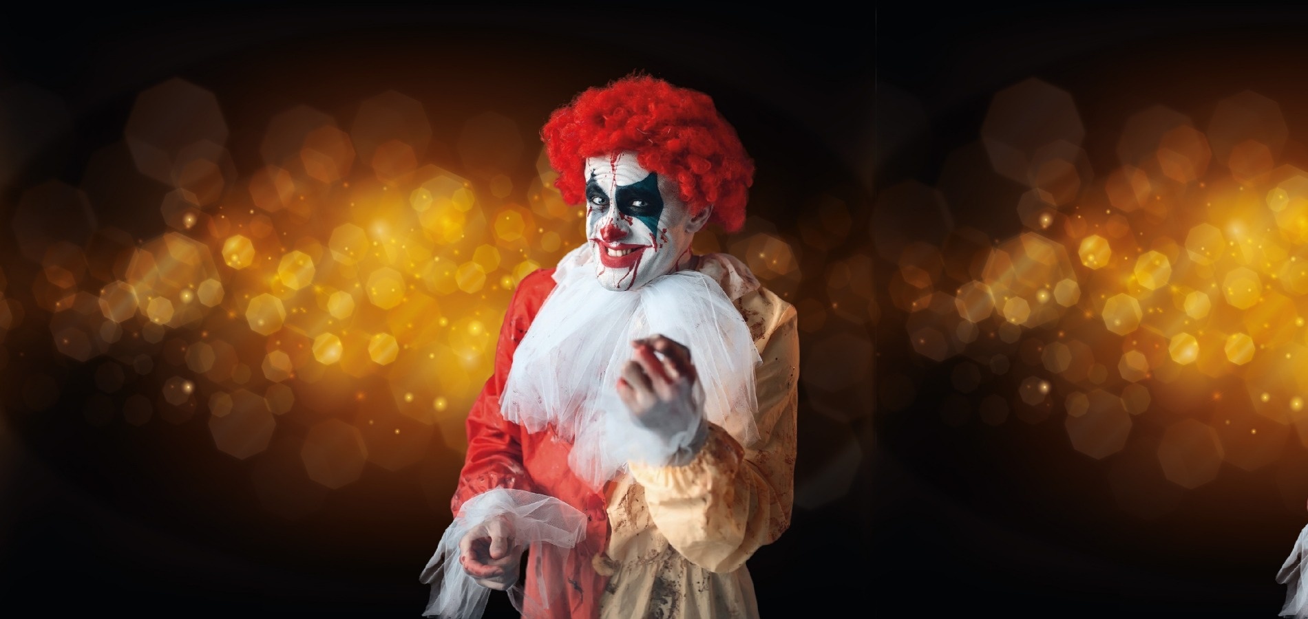 uma foto de um palhaço com a legenda especial halloween