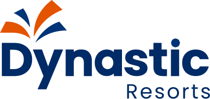 a blue and orange logo for dynastic resorts