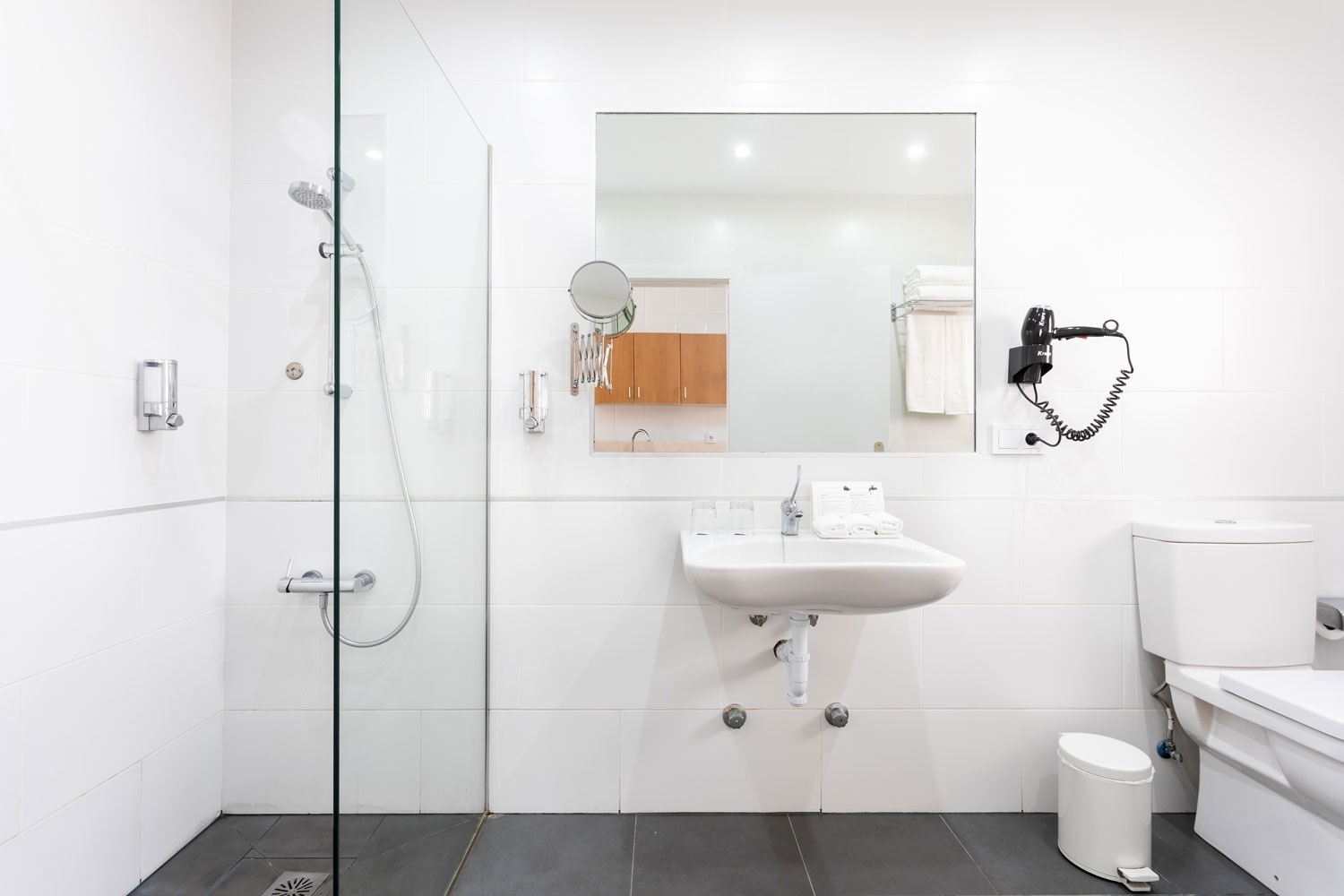 a bathroom with a sink a toilet and a mirror