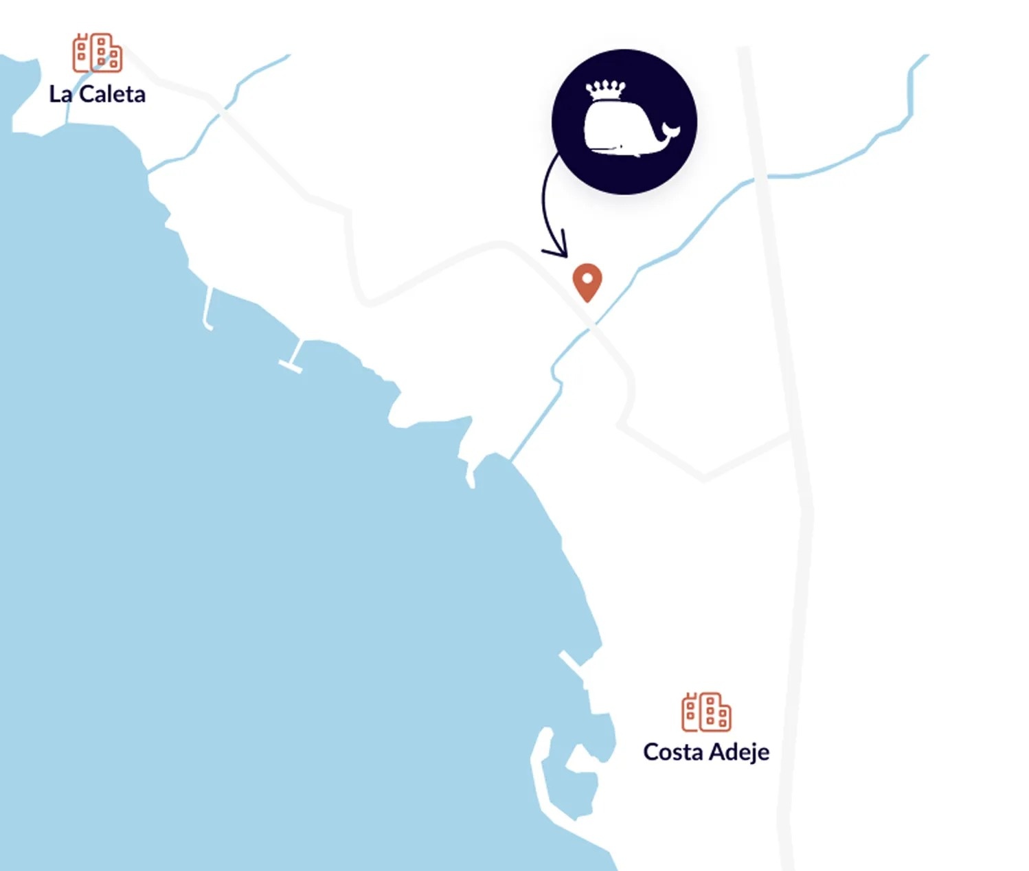 a map showing the location of la caleta and costa adeje