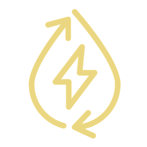 ein gelbes Symbol mit einem Wassertropfen in einem Kreis umgeben von Pfeilen