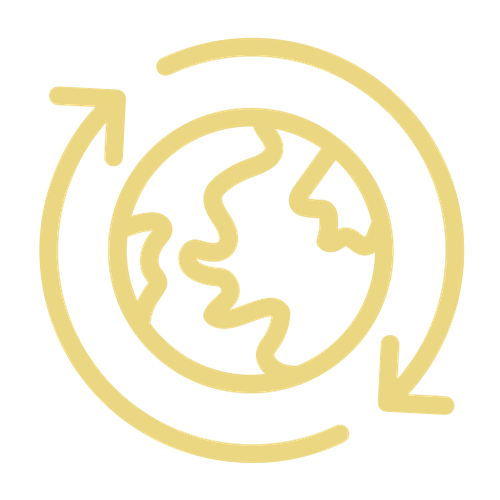 ein gelbes Symbol eines Globus mit zwei Pfeilen um ihn herum .