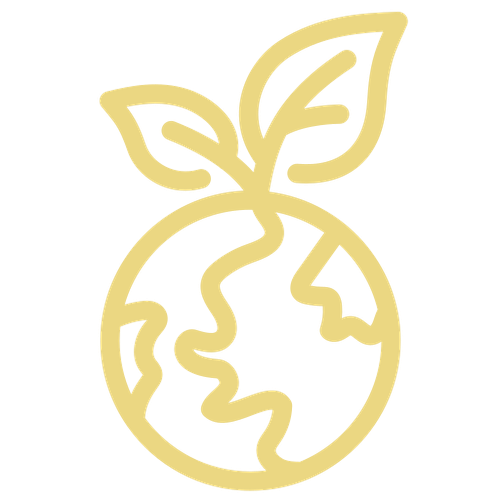 ein gelbes Symbol einer Pflanze , die aus einem Globus wächst