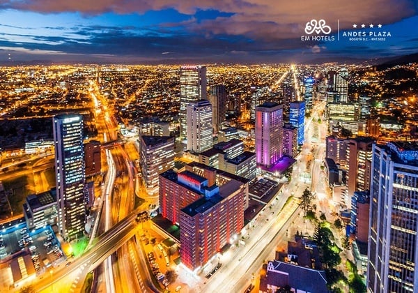 an aerial view of a city with the words andes plaza on the bottom