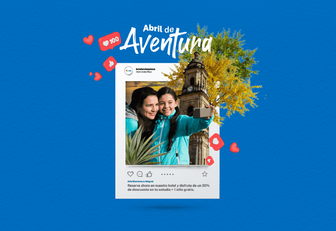 un cartel que dice abril de aventura con dos chicas tomando un selfie