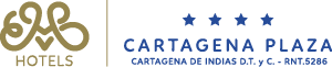 un logotipo azul y dorado para cartagena plaza