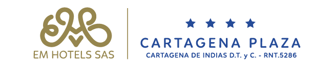 a logo for cartagena plaza em hotels sas