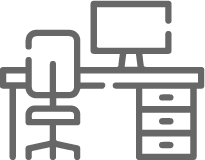 um ícone de uma mesa com um monitor de computador sobre ela .