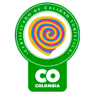 um logotipo verde com uma espiral colorida e a palavra colombia