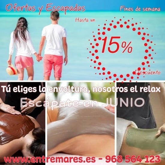un cartel que dice ofertas y escapadas hasta un 15% de descuento