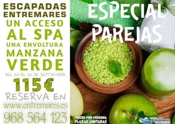 an advertisement for escapadas entremares with green apples