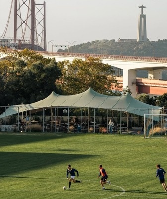 a city with a lot of buildings and trees in the foreground